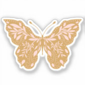 Eleganter rosa und goldener Botanischer Schmetterl Aufkleber (Vorderseite)