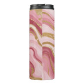 Eleganter rosa und goldener Marmor Thermosbecher (Rückseite)