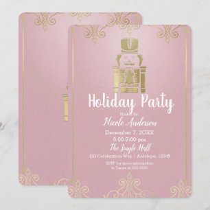 Eleganter rosa und goldener Nussknacker-Feiertagpa Einladung
