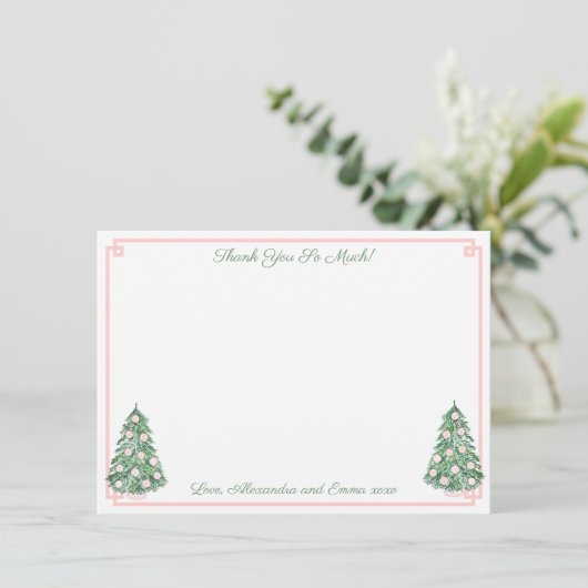 Eleganter rosa und grüne Chinoiserie Polterabend Dankeskarte (Stehend Vorderseite)