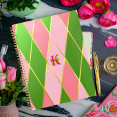 Eleganter rosa und grüner Argyle-Monogramm-Planer Planer