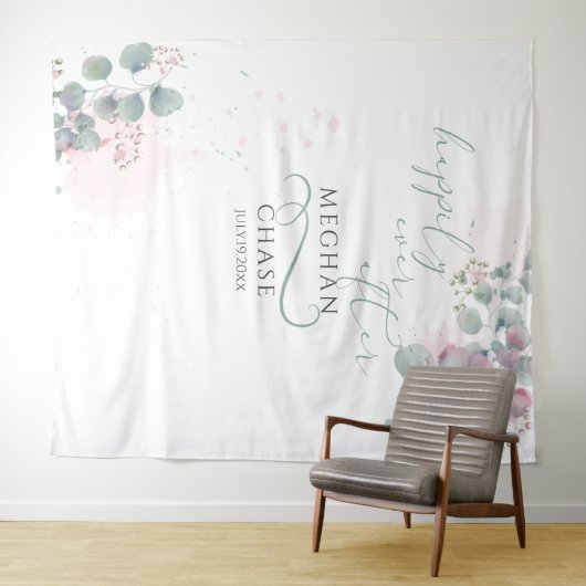 Eleganter Rosa und grüner Eukalyptus Wandteppich (Beispiel (Horizontal))