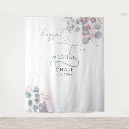 Eleganter Rosa und grüner Eukalyptus Wandteppich (Vorderseite)