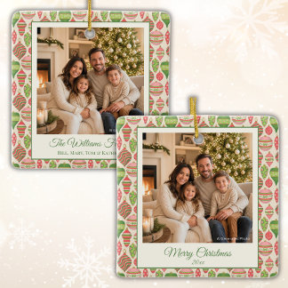 Eleganter rosa und grüner Foto-Christmas-Schmuck Keramikornament