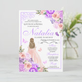 Eleganter Rosa und Lila Blumenschlucht Geburtstag Einladung (Stehend Vorderseite)