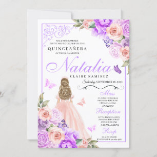 Eleganter Rosa und Lila Blumenschlucht Geburtstag Einladung