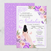 Eleganter Rosa und Lila Blumenschlucht Geburtstag Einladung (Vorne/Hinten)