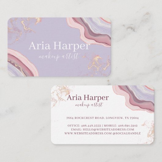 Eleganter Rosa und Lila Geode Gold Glitzer Agate Visitenkarte (Vorne/Hinten)