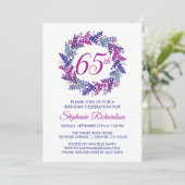 Eleganter Rosa und Lila Kranz 65. Geburtstag Einladung (Stehend Vorderseite)