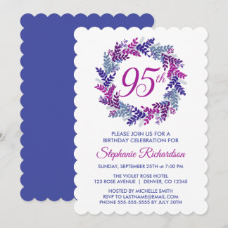 Eleganter Rosa und Lila Kraut 95. Geburtstag Einladung