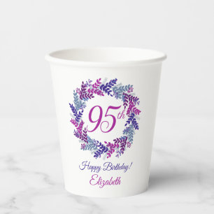 Eleganter Rosa und Lila Kraut 95. Geburtstag Pappbecher