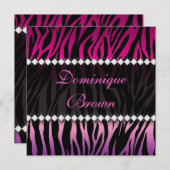 Eleganter Rosa und schwarz-schmuckiger Zebra-Einla Einladung (Vorne/Hinten)