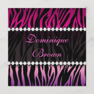 Eleganter Rosa und schwarz-schmuckiger Zebra-Einla Einladung