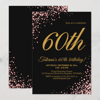 Eleganter Rosa und Schwarze Rose Gold Glitzer Gebu Einladung