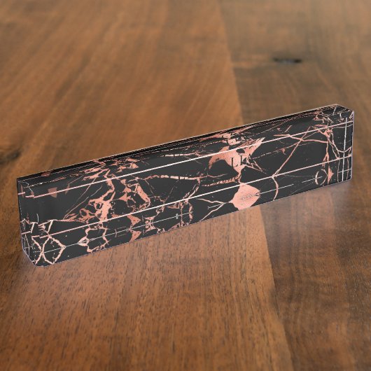 Eleganter rosa und schwarzer Marmor Namensplakette (Seite)