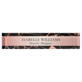 Eleganter rosa und schwarzer Marmor Namensplakette