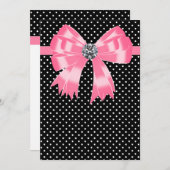 Eleganter rosa und schwarzer Polka-Punkt Einladung (Vorne/Hinten)