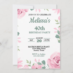 Eleganter Rosa und Seafoam Breen Geburtstag Einladung