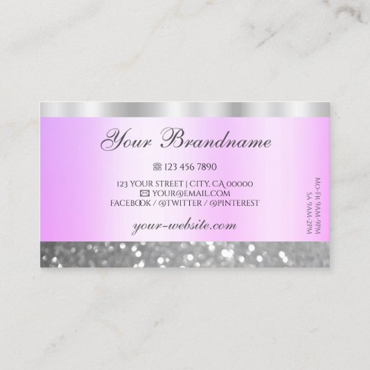 Eleganter rosa und silberfarbener glänzender Glitz Visitenkarte (Rückseite)