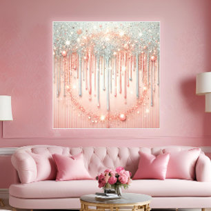 Eleganter Rosa- und Silberrosa-Glitzer Tropfen Leinwanddruck
