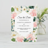 Eleganter rosa und weißer Aquarellrahmen Save The Date (Stehend Vorderseite)