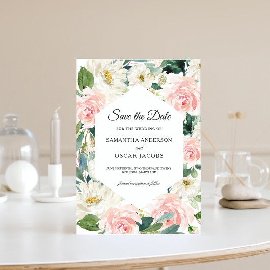 Eleganter rosa und weißer Aquarellrahmen Save The Date