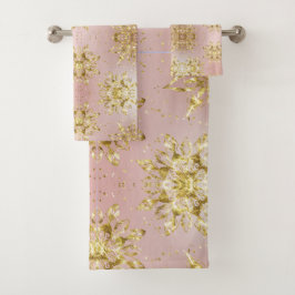 Eleganter Rosa Urlaub Snowflakes Sterne Weihnachte Badhandtuch Set