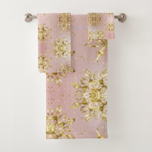 Eleganter Rosa Urlaub Snowflakes Sterne Weihnachte Badhandtuch Set (Insitu)