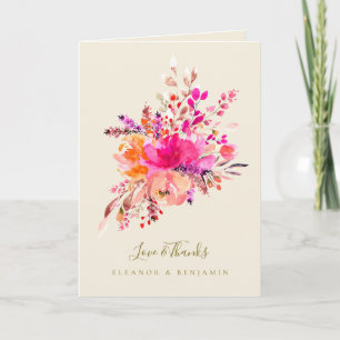 Eleganter rosa Wasserfarben-Blumen-Hochzeitsname Dankeskarte