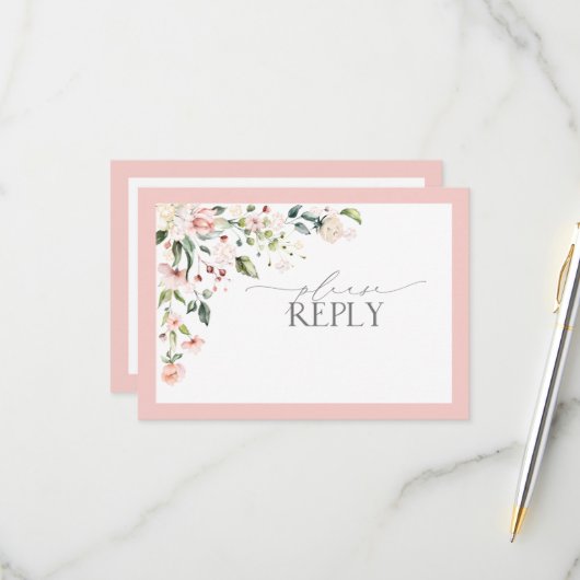 Eleganter Rosa Watercolor Floral Wedding RSVP (Vorderseite/Rückseite Beispiel)