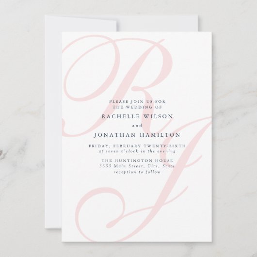 Eleganter Rosa Wedding Monogram Minimal Einladung (Vorderseite)