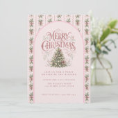 Eleganter rosa Weihnachtsbaum Einladung (Stehend Vorderseite)