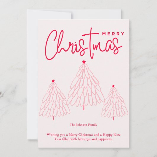 Eleganter, rosa Weihnachtsbaum Feiertagskarte (Vorderseite)