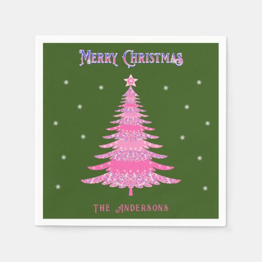 Eleganter Rosa Weihnachtsbaum Individuelle Name Gr Serviette (Vorderseite)