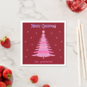 Eleganter Rosa Weihnachtsbaum Individuelle Name Ro Serviette (Beispiel)