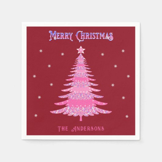 Eleganter Rosa Weihnachtsbaum Individuelle Name Ro Serviette (Vorderseite)