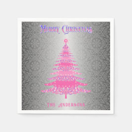 Eleganter Rosa Weihnachtsbaum Silbername Ornamente Serviette