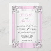 Eleganter Rosa & Weiß Satin mit Verzierter Silber Einladung (Vorne/Hinten)