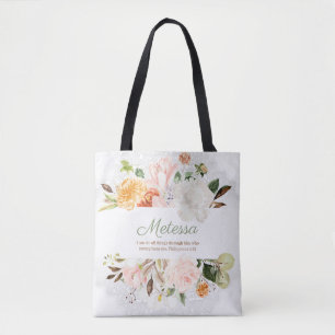 Eleganter rosa, weiße, florale Spitzen Phil. 4:13 Tasche