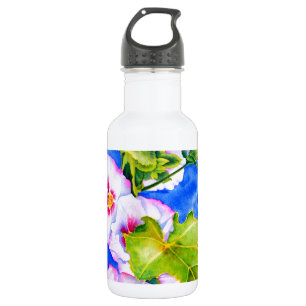 Eleganter rosa weißer Aquarell-Blumengarten Edelstahlflasche