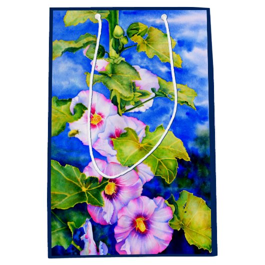 Eleganter, rosa, weißer Blumengarten Mittlere Geschenktüte (Vorderseite)