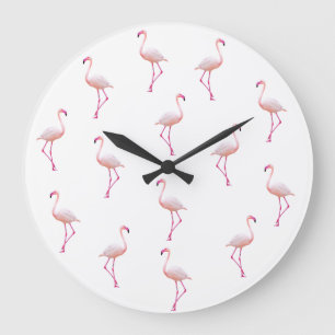 Eleganter Rosa Weißer Flamingo   Monogramm individ Große Wanduhr
