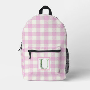 Eleganter rosa weißer Gingham-Initiale U Bedruckter Rucksack