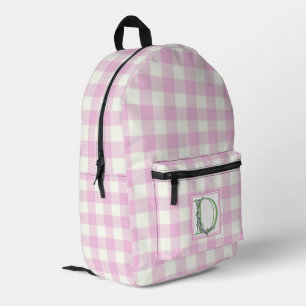 Eleganter rosa weißer Gingham-Initialenbuchstabe D Bedruckter Rucksack