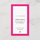 Eleganter Rosa Weißes Imitat Gold Button Friseur Visitenkarte (Vorderseite)