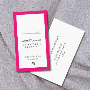 Eleganter Rosa Weißes Imitat Gold Button Friseur Visitenkarte