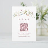 Eleganter, rosa Wildblume Rustic Boho QR-Code RSVP Karte (Stehend Vorderseite)