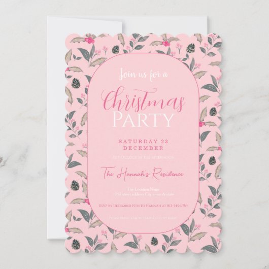 Eleganter rosa Winter florale Wasserfarben Weihnac Einladung (Vorderseite)
