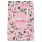 Eleganter rosa Winter florale Wasserfarben Weihnac Mittlere Geschenktüte (Vorderseite)