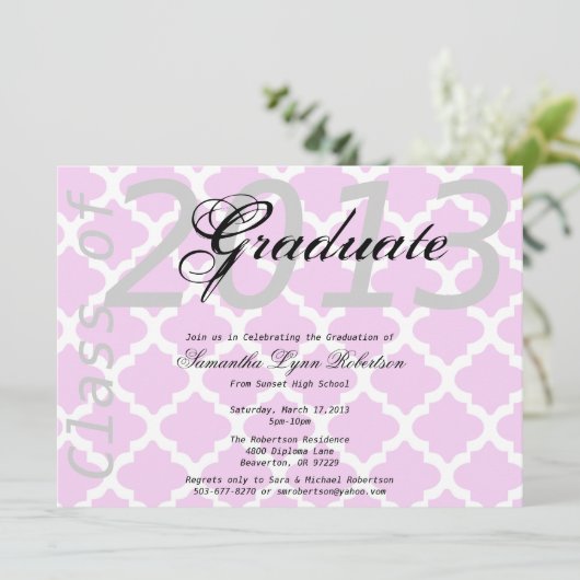 Eleganter rosafarbener Abschluss Ankündigung/Einla Einladung (Stehend Vorderseite)